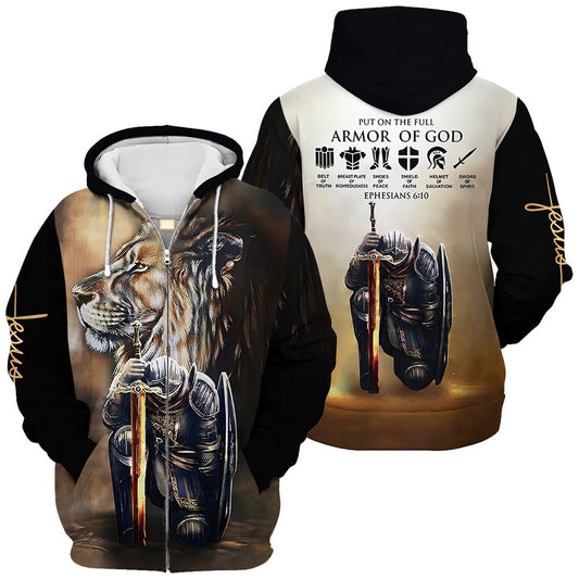 Armor of God Lion & Knight Zip Hoodie by Easychoo