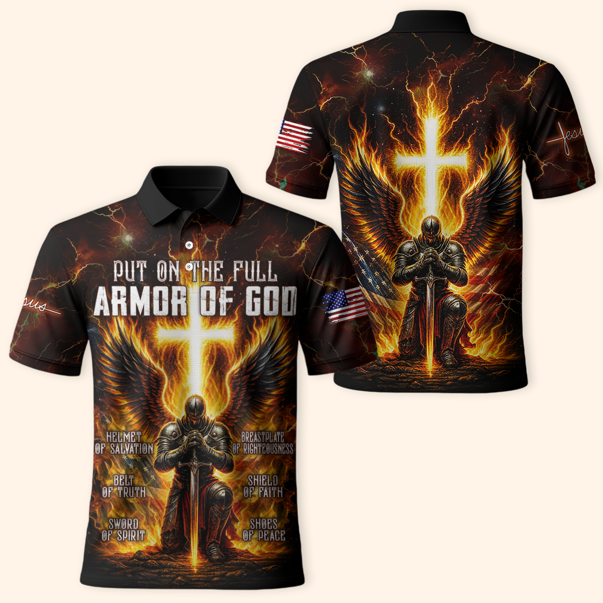 Armor of God - Christian Warrior Zip Up with Cross and Bible Verse Design Zip Hoodie by Easychoo, lifestyle view