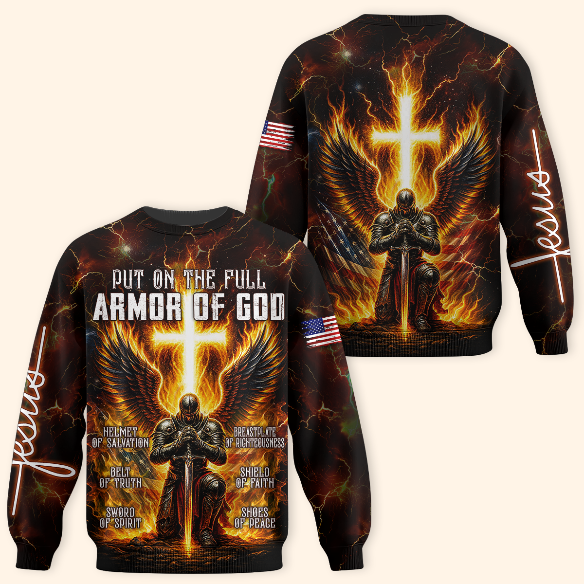 Armor of God - Christian Warrior Zip Up with Cross and Bible Verse Design Zip Hoodie by Easychoo, image 8
