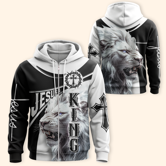 Faith Christian - Jesus is King Lion of Judah Cross for Believers Zip Hoodie by Easychoo