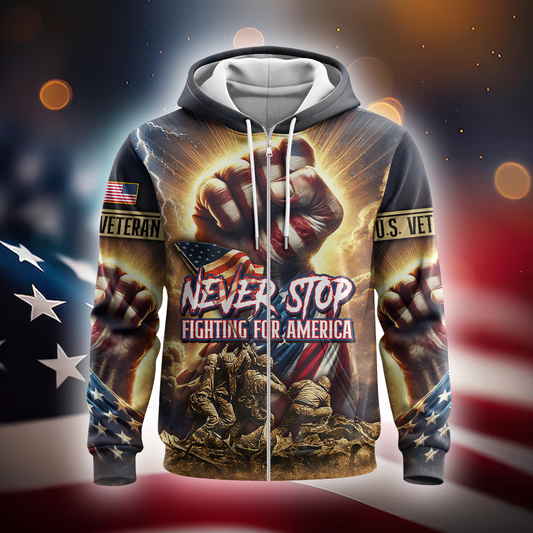 U.S. Veteran - Never Stop Patriotic Warrior Design Hoodie by Easychoo