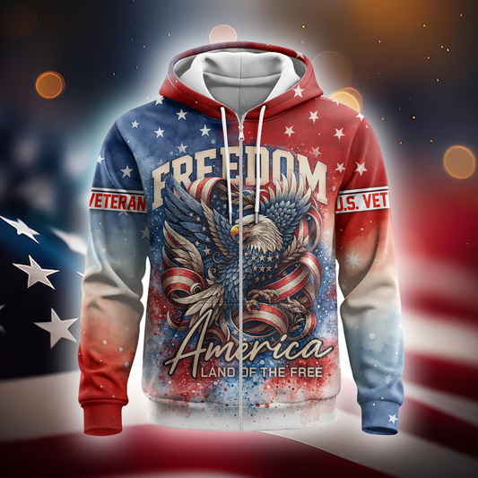 U.S. Veteran - Freedom America Patriotic Eagle Design Hoodie by Easychoo