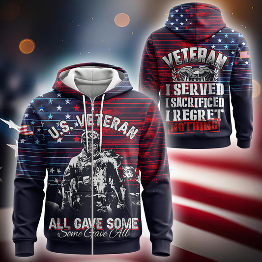 U.S. Veteran - I Served I Sacrificed I Regret Nothing Zip Up Hoodie by Easychoo