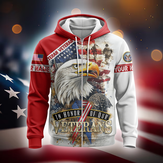 U.S. Veteran - In Honor of Our Heroes American Flag Design Hoodie by Easychoo