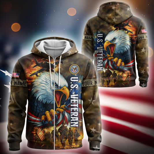 U.S. Veteran - American Eagle Patriotic Military Hoodie by Easychoo, Soldiers, style 10012381085979